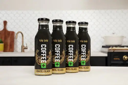 Vai Dai Ignite/Black functional coffee bottles – great taste, clean energy, and enhanced focus in premium glass bottles
