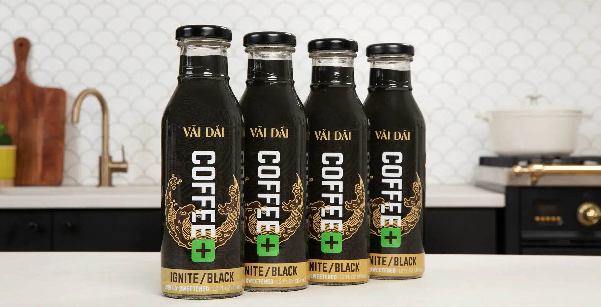Vai Dai Ignite/Black functional coffee bottles – great taste, clean energy, and enhanced focus in premium glass bottles